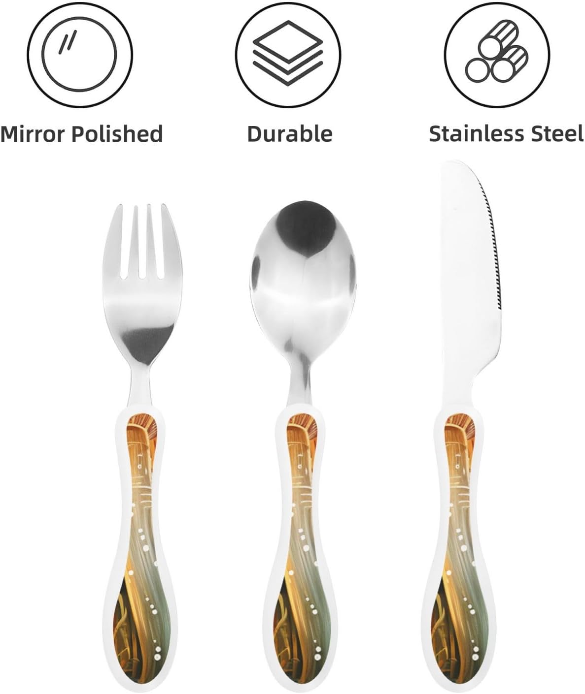 3-Piece Kids Silverware Set With Storage Case, Stainless Steel Reusable Children Safe Knife Spoon Fork Set Parrots On Branches Children Flatware Set For Kids Lunch Box
