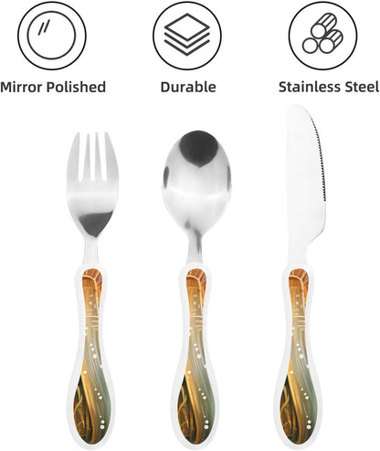 3-Piece Kids Silverware Set With Storage Case, Stainless Steel Reusable Children Safe Knife Spoon Fork Set Parrots On Branches Children Flatware Set For Kids Lunch Box