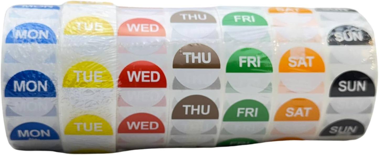 Removable Day of The Week Labels - 1000 Stickers for Each Day - 7,000 Total Labels - for Meal Prep & Restaurant FIFO Inventory Management - 1" Diameter