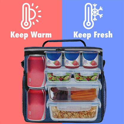 opux Insulated Lunch Bag for Men Women, Leakproof Black Lunch Box for Work, Portable Soft Lunch Cooler Bag with Shoulder Strap, Adult Lunchbox Lunch Pail for Kid Boy Girl School, 14 Can/8L