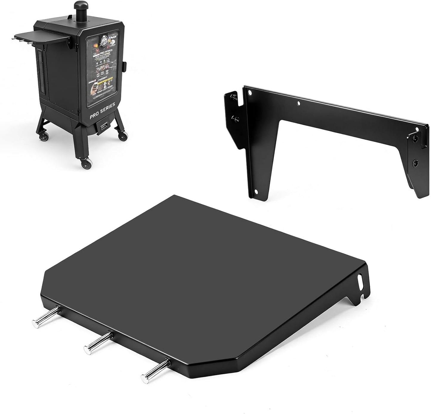 Pit Boss Pro Series II 4 Series Vertical Pellet Smoker Front Shelf, Folding Smoker Shelf for PBV4PS1 PBV4PS2, Grill Prep Table with 3 Hooks, Space Saving BBQ Shelf Attachment Pit Boss Accessories