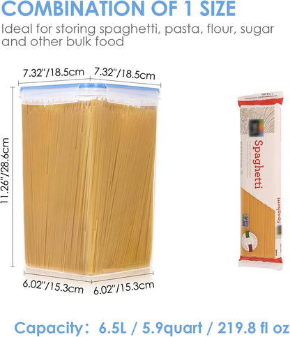 Vtopmart 4 PCS Large Food Storage Containers 5.2L / 175oz, 4 Pieces BPA Free Plastic Airtight Canisters for Flour, Sugar, Baking Supplies, Rice with Lids, 4 Measuring Cups and 24 Labels, Black