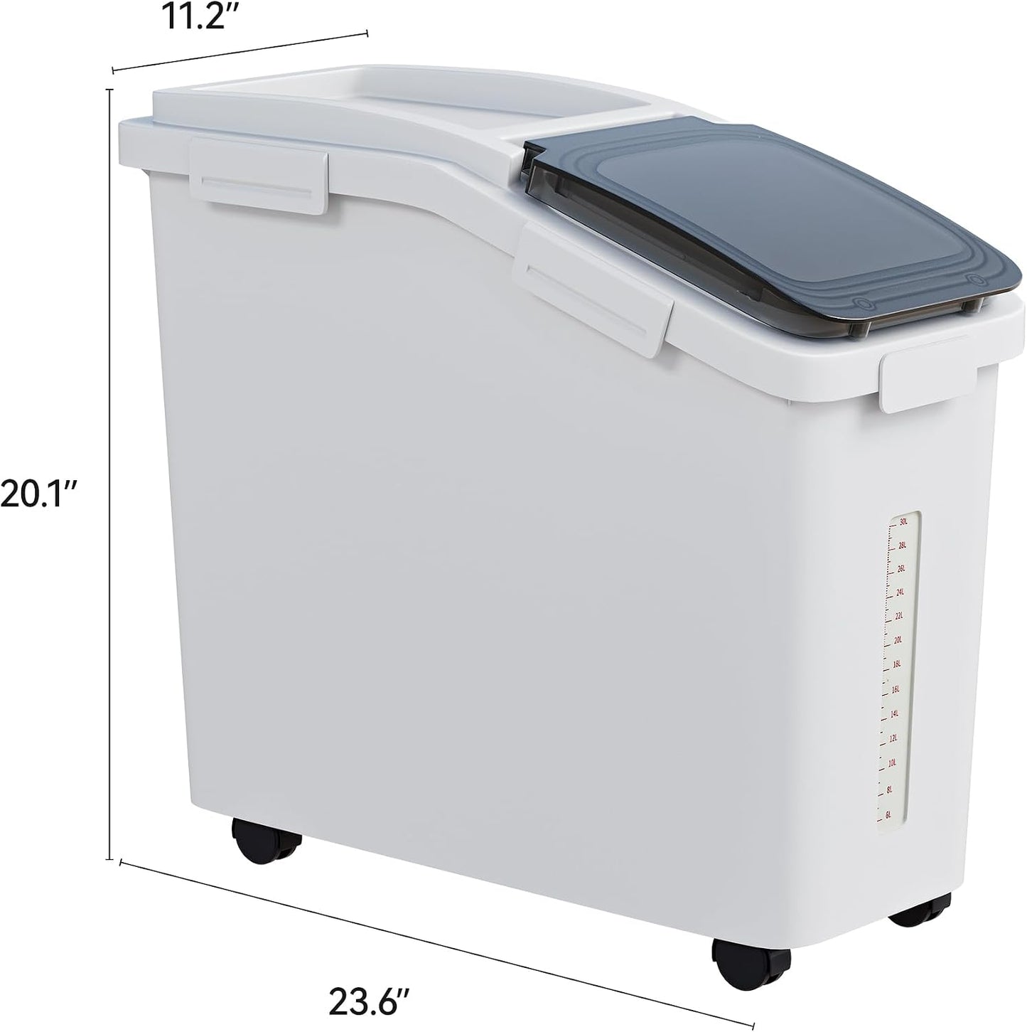 DWVO Large Ingredient Storage Bins, 11.4-Gallon Flour Rice Food storage Containers Bins with Wheels, Scoop and Airtight Lid for Dry Food, Flour, Cereal Grain, Sugar, Gray