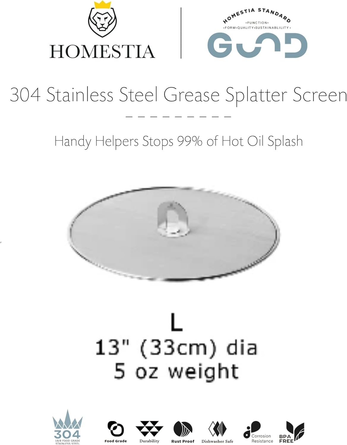 Homestia Splatter Screen for Kitchen, Stainless Steel Fine Mesh Splatter Screen for Frying Pan, 10” Grease Splatter Guard with Fold Flat Knob