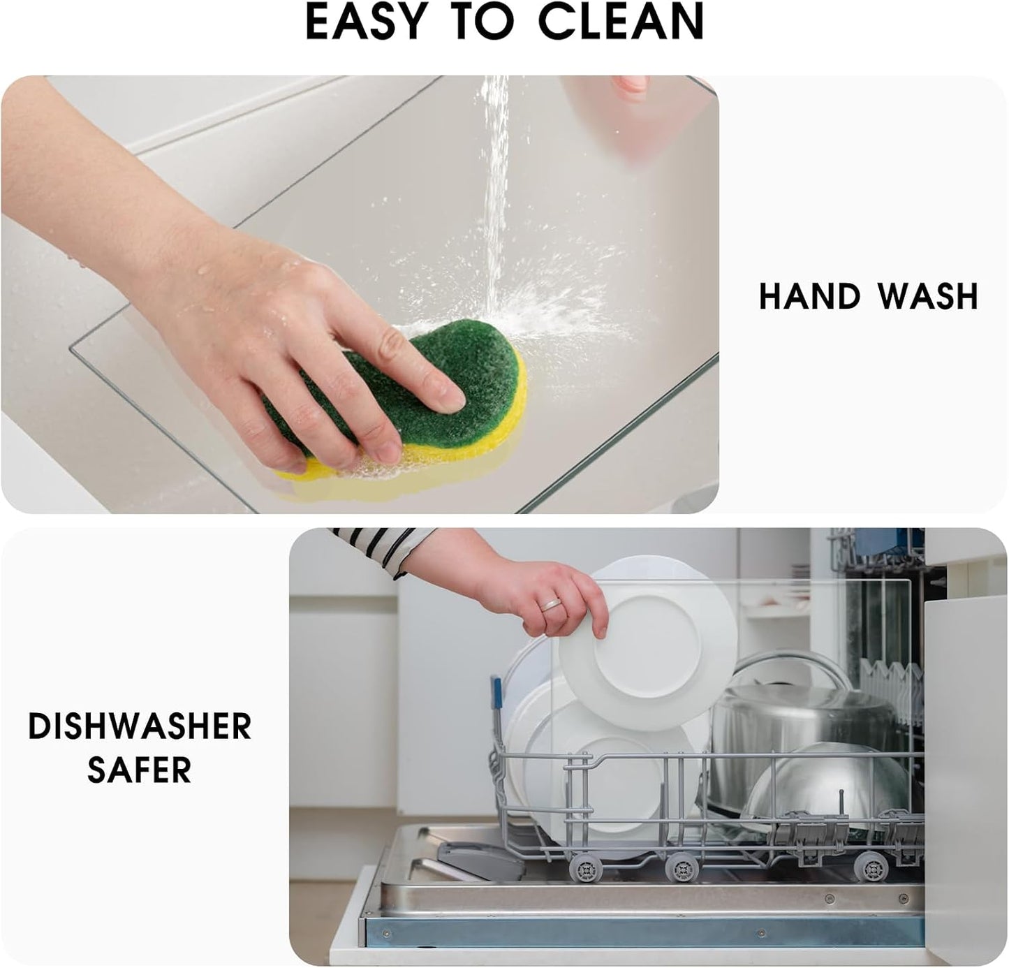JAMBALAY Tempered Glass Cutting Boards for Kitchen, 16"x12" Clear Glass Cutting Board Set, 2Pcs Chopping Board with Rubber Non Slip Feet, Heat Resistant, Shatter Resistant, Dishwasher Safe