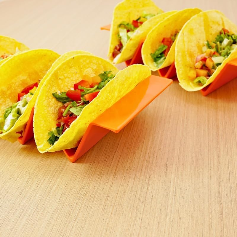 TP Taco Holder Stands, Set of 2 Melamine Large Taco Serving Rack Tray with Handle, Holds 3 Tacos, Dishwasher Safe, Ideal for Taco Night, Party, Home, Fiesta, Talavera Tile