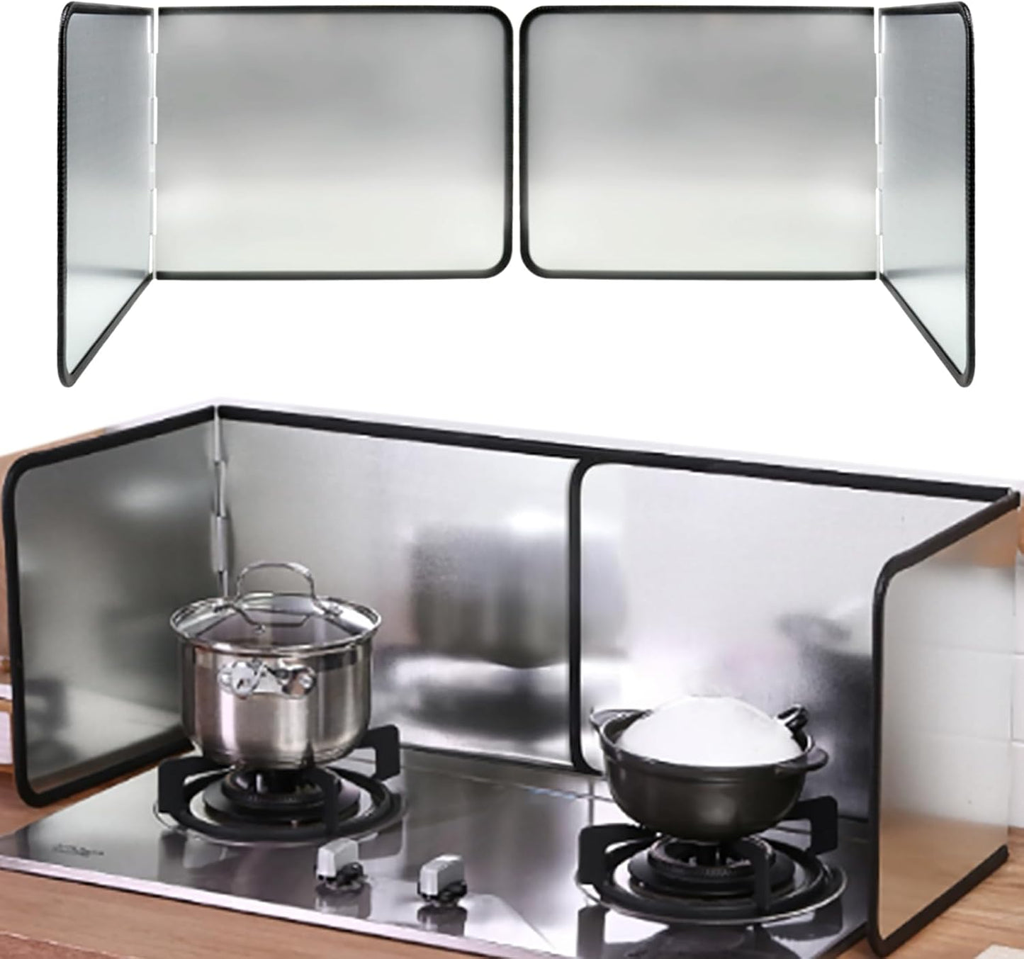 3 Sided Splatter Guard,Foldable Stainless Steel Oil Splatter Screens for Frying,Oil Splash Insulation Board,Nonstick Oil Splatter Guard Stove Heat Insulation Board for Cooking