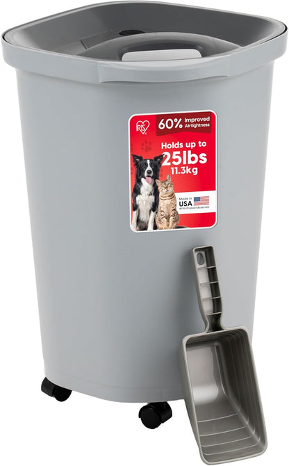 IRIS USA Airtight Dog Food Storage Container, Up to 30 lbs, Attachable Wheels, for Dog Cat Bird and other Pet Food Storage Bin, Keep Fresh, Easy Mobility, BPA Free, Black