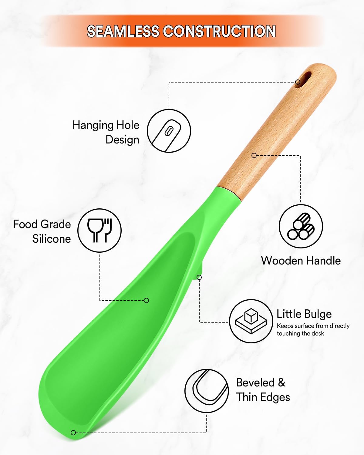 Cooking Spoon for Nonstick Cookwares, Great for Cooking and Serving Sturdy BPA-Free Matte Silicone, Wood Handle Spoon for Mixing, Scoop, and Scrape (Black & Grey, 11.4 inch)