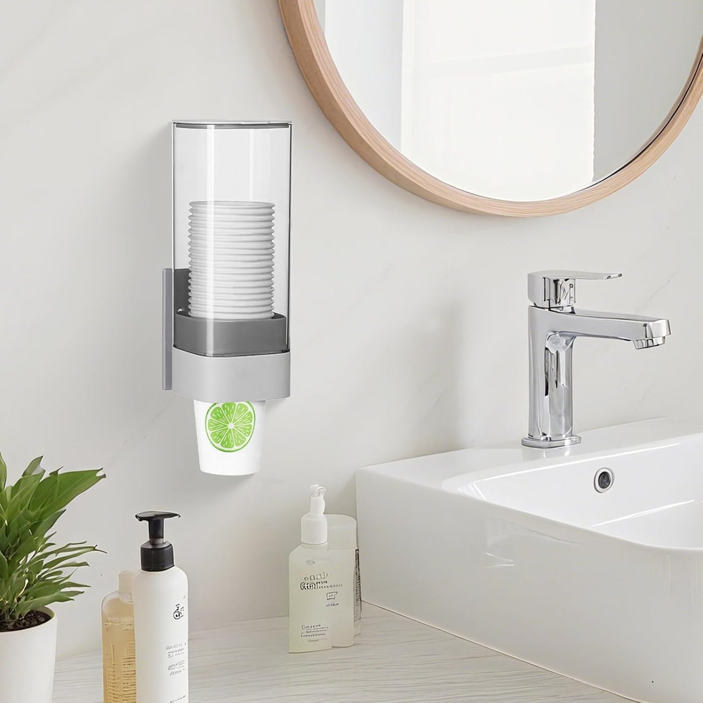 MYITYARD Cup Dispenser, Pull Type Wall Mount Cup Holder for Water Cooler Fit 3oz-5oz Disposable Paper and Plastic Cups, Bathroom Mouthwash Cup Dispenser for Home, Office, Gym, Hospital (White)