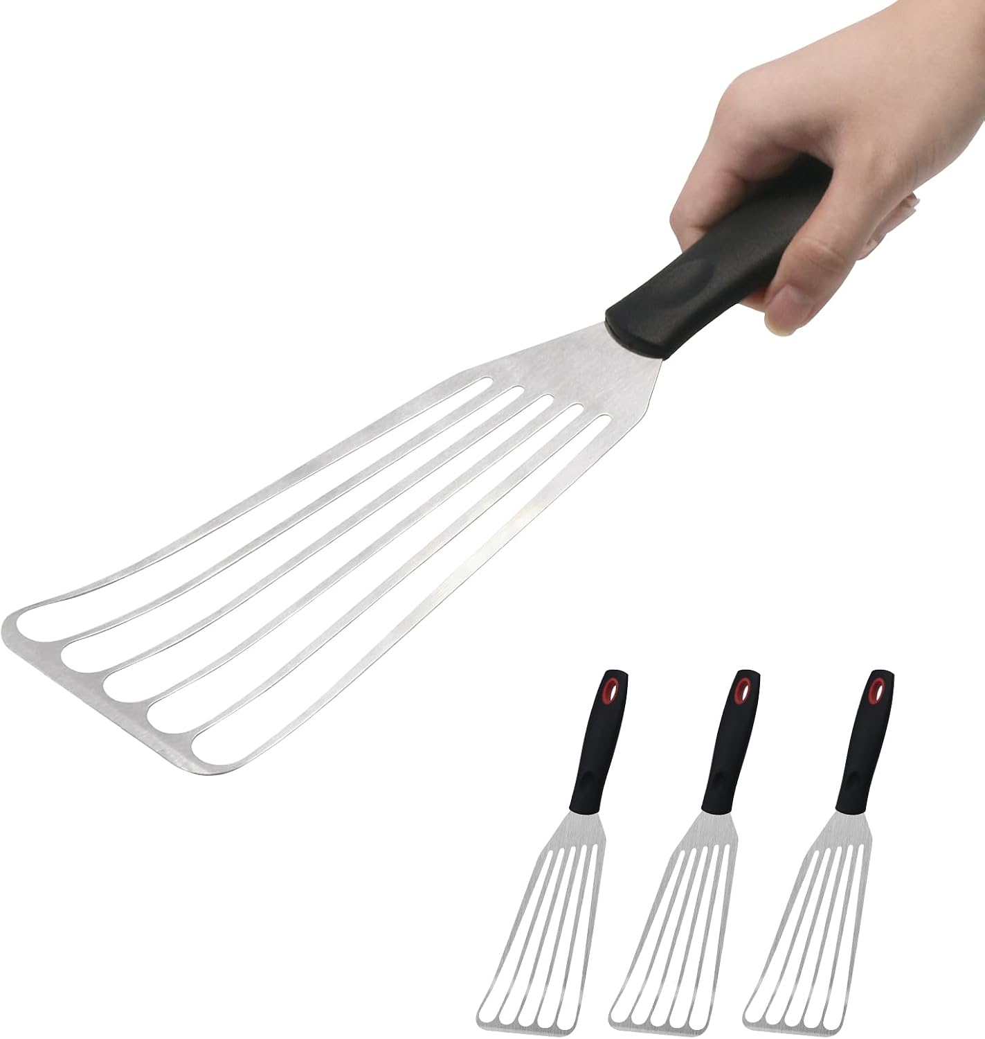 3-Piece Stainless Steel Fish Spatula Set, Metal Slotted Turners for Cast Iron Skillet, Griddle, Steak, Burgers, Eggs and Pancakes