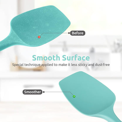 Heat Resistant Silicone Spatula Set: U-Taste 600ºF High Temp Seamless Food Grade Utensil, Flexible Rubber Silicon Kitchen Cooking Mixing Baking Scraper for Nonstick Cookware Set of 4 (Aqua Sky)