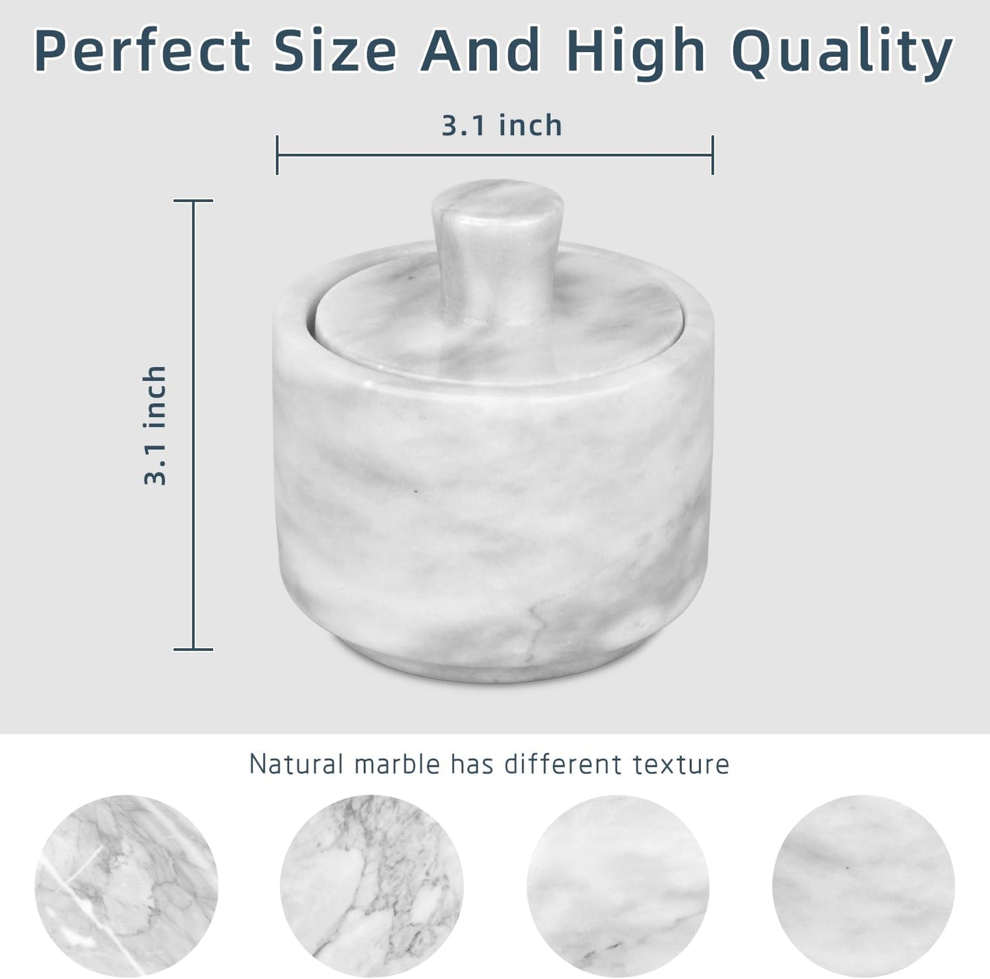 Marble Salt Cellar with Lid, White and Black Stone Salt and Pepper Bowl Box Container Jar Holder Well Keeper Dish Pig Crock