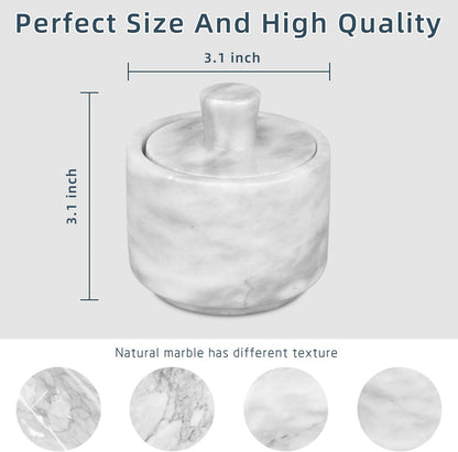Marble Salt Cellar with Lid, White and Black Stone Salt and Pepper Bowl Box Container Jar Holder Well Keeper Dish Pig Crock