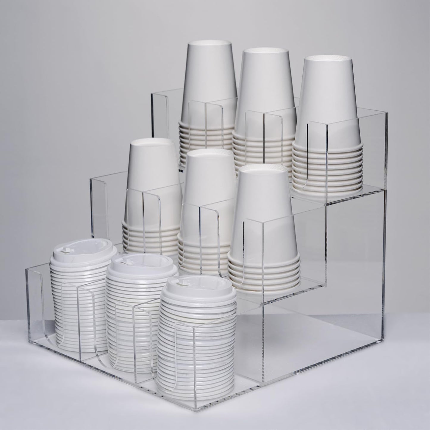 CiaoHER Acrylic Coffee Cup and Lid Dispenser, Clear | 9 Compartments, Counter Top, Organizes Disposable Cups, For Home or Office Use