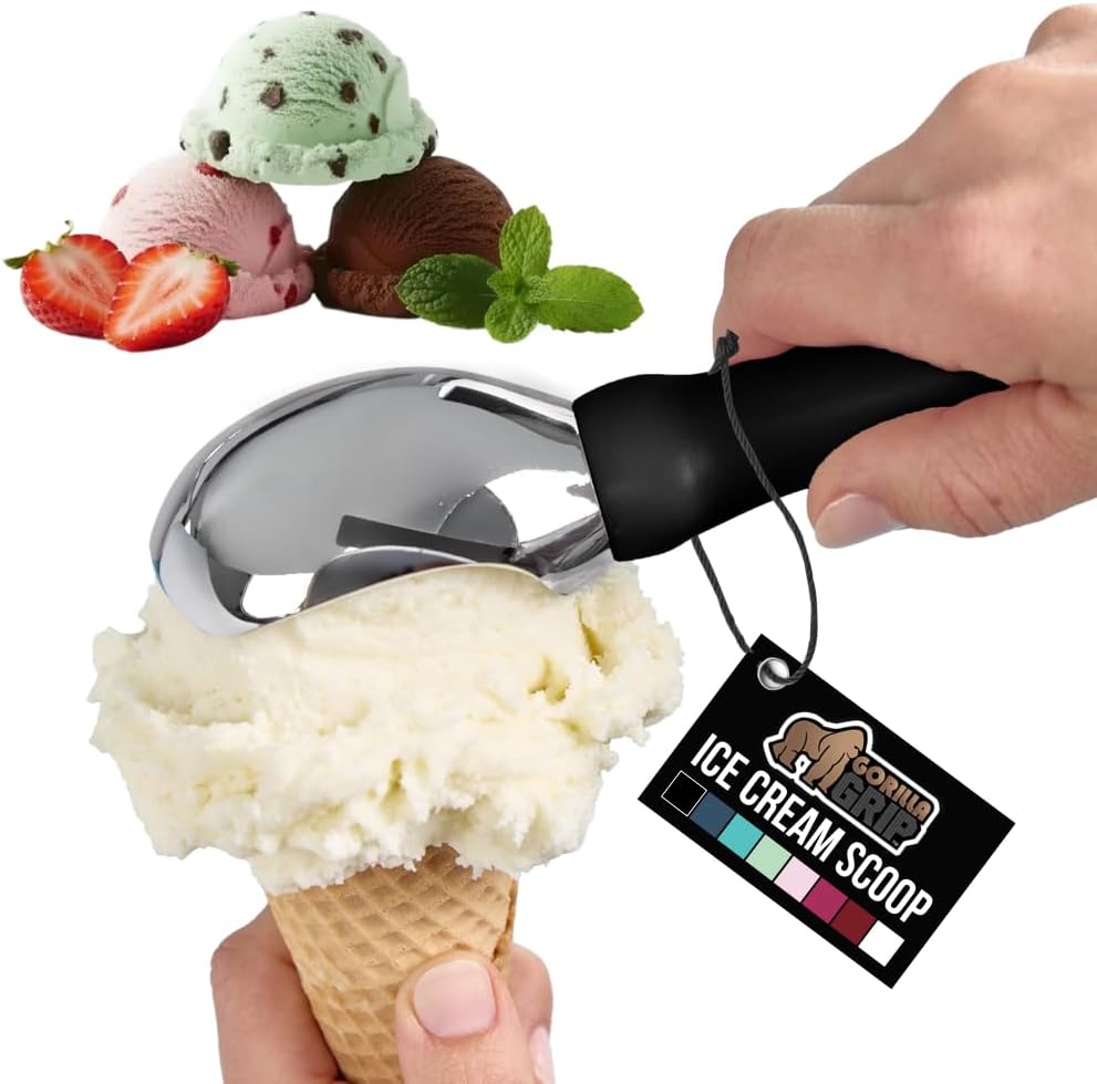 GORILLA GRIP® Heavy Duty Ice Cream Scoop, Professional Scooper, Black