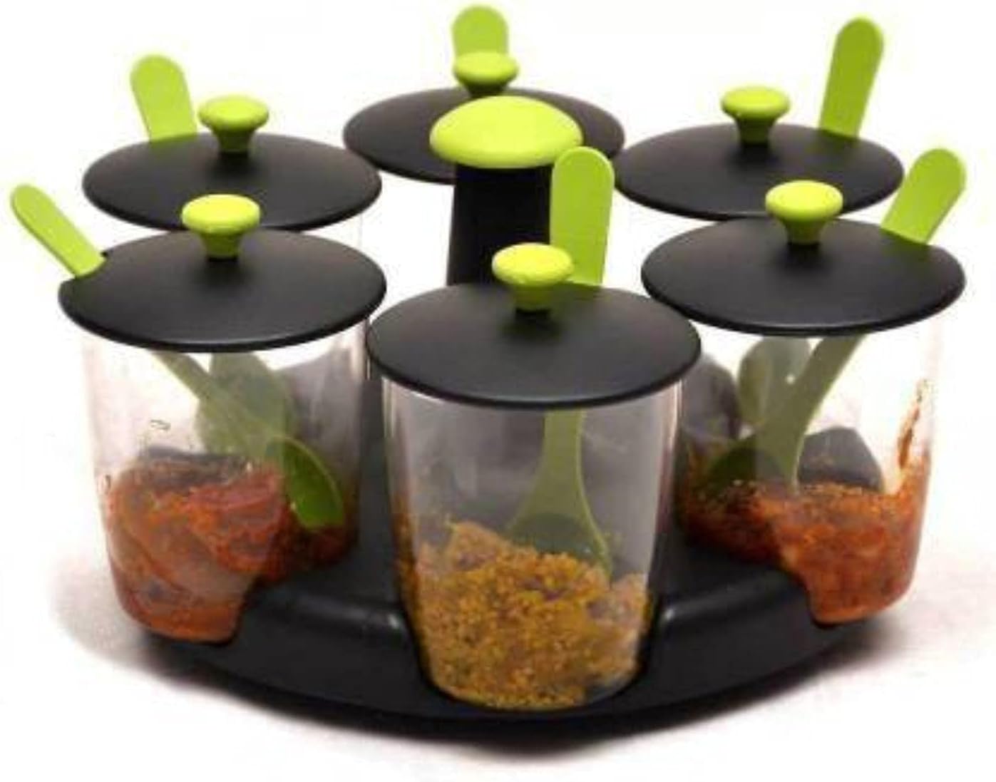 Multipurpose Pickle Jar for Dining Table Revolving Plastic Multi Purpose Achaar Pickle Container Chutney Tray Mukhvas Dining Spice Stand Masala Tray Transparent (Multi Color)