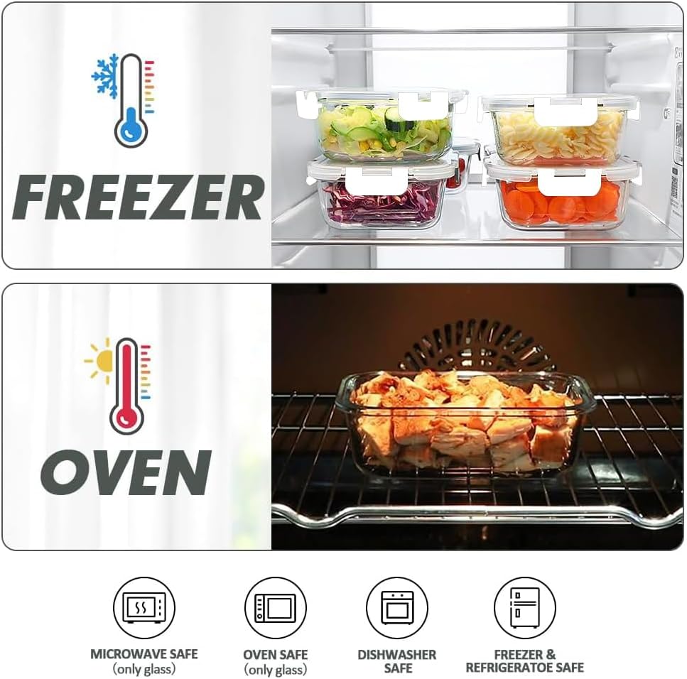VERONES 30 Pieces Glass Meal Prep Containers Set, Stackable Glass Food Storage Containers with Lids-Airtight Lunch Containers，for Microwave, Oven, Freezer & Dishwasher,Grey