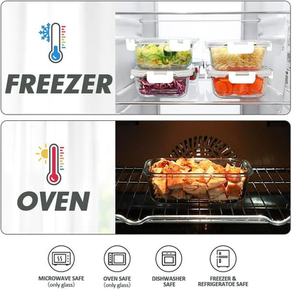 VERONES 30 Pieces Glass Meal Prep Containers Set, Stackable Glass Food Storage Containers with Lids-Airtight Lunch Containers，for Microwave, Oven, Freezer & Dishwasher,Grey