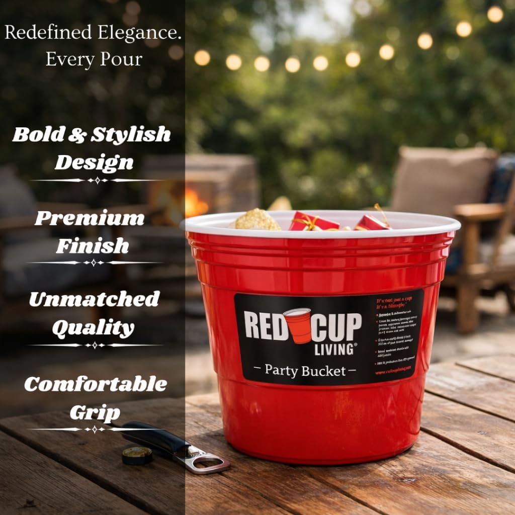 Red Cup Living Large Party Ice Bucket, 201 oz Insulated Drink Cooler for Parties, Bar & Kitchen, Durable Plastic Beer, Wine & Champagne Beverage Tub for Holiday