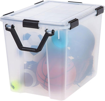 IRIS USA Storage Bins with Lids, WeatherPro Wheeled 106 Qt, Plastic, 3 Pack | Weather-tight gasket, wheels, and secure latches protect camping gear, tools, holiday décor, clothing, and documents.