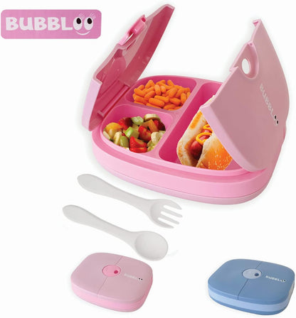 BUBBLOO Bento Box for Kids with Silverware - 3 Compartment Ideal Portion Sizes - BPA Free Removable Plastic Tray - Leak Proof Kids Lunch Box, Pink