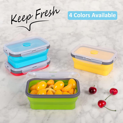 Collapsible Food Storage Containers with Lids, 4 Pack, 40 oz Silicone 1-Compartment Meal Prep Containers Reusable, Lunch Bento Boxes for Adults, Microwave Freezer Dishwasher Safe, BPA-Free, Black