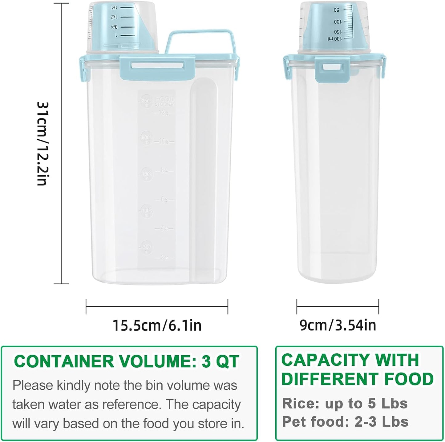 TBMax 2 Pack Airtight Rice Container 5 Lbs +10 Lbs, Cereal Container Oatmeal Storage with Easy-pouring Spout & Handy Cup for Flour Grain Beans, Pet Dog Cat Bird Food Storage Dispenser -Pink