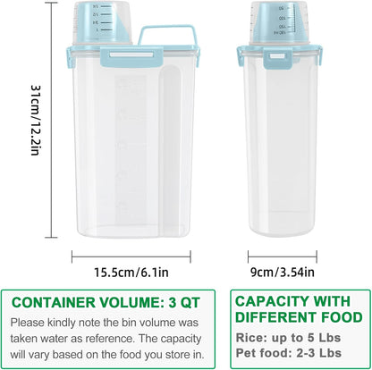 TBMax 2 Pack Airtight Rice Container 5 Lbs +10 Lbs, Cereal Container Oatmeal Storage with Easy-pouring Spout & Handy Cup for Flour Grain Beans, Pet Dog Cat Bird Food Storage Dispenser -Pink
