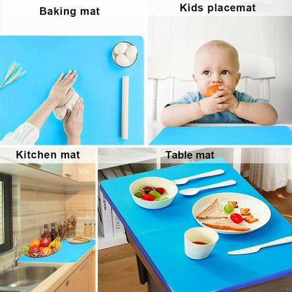 Extra Large Dark Green Countertop Mat - Silicone Table Kitchen Desk Mat - Non-Slip & Heat Resistant - Dinner Placemat Pastry Dough Rolling Mat - Colors A