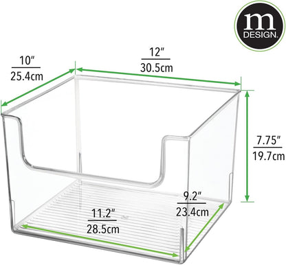 mDesign Plastic Modern Wide Open Front Dip Storage Organizer Bin Basket for Household Organization - Shelves, Cubby, Cabinet, and Closet Organizing Decor - Ligne Collection - 8 Pack - Clear