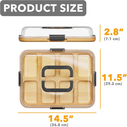 SpaceAid Charcuterie Board with Clear Lid, Portable Travel Cheese Cutting Boards for Picnic Accessories, Bamboo Serving Tray with Lids, House Warming Gifts, Black Handles, 8 Compartments