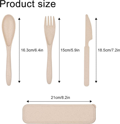 Lnrkai Travel Utensils Set with Case, 4 Sets Wheat Straw Reusable Spoon Knife Forks Tableware, Portable Cutlery Set for Lunch Box Accessories for Adults Travel Picnic Camping or Daily Use