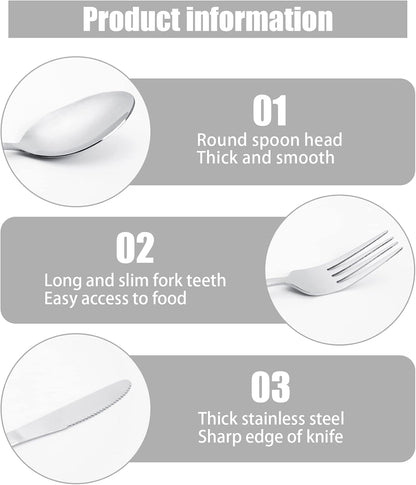 Travel Utensils with Case, Stainless Steel Silverware Set for Lunch Box, Portable Camping Cutlery Fork Spoon Knife, Reusable Utensil Set Flatware for Picnic School, Dishwasher Safe (Blue)