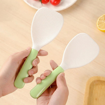 Non-Stick Heat Resistant Rice Paddle, Plastic Rice Spoon Scooper for Home Kitchen Cooking, White & Green