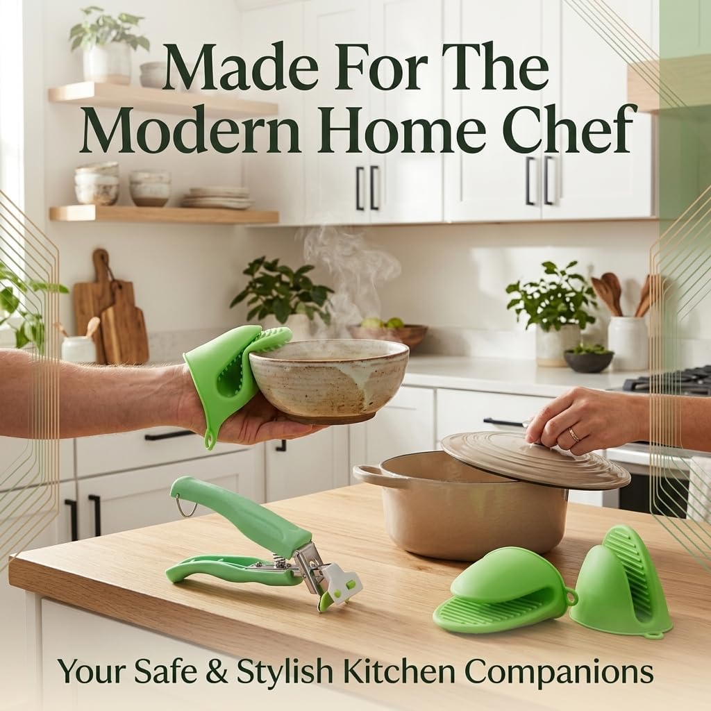 Anti Scald Plate Gripper and Thick Silicone Pinch Mitts Set, Hot Bowl Holder Retriever Tongs, Heat Resistant Oven Gloves Clip for Moving Hot Dishes