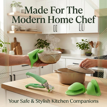 Anti Scald Plate Gripper and Thick Silicone Pinch Mitts Set, Hot Bowl Holder Retriever Tongs, Heat Resistant Oven Gloves Clip for Moving Hot Dishes
