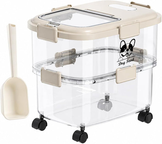 Rolling Dog Food Storage Container 20lb,Airtight Pet Food Container,Plastic Dog Food Bin with Pet Food Scoop,Dry Dog Cat Food Storage,Height Adjustable