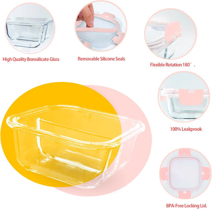 Bariatric Meal Prep Containers 3 Pack, 8 oz Portion Control Containers for Bariatric Meals with Two 4 oz Compartments, Reusable Glass Snack Food Containers with Lids (Pink)