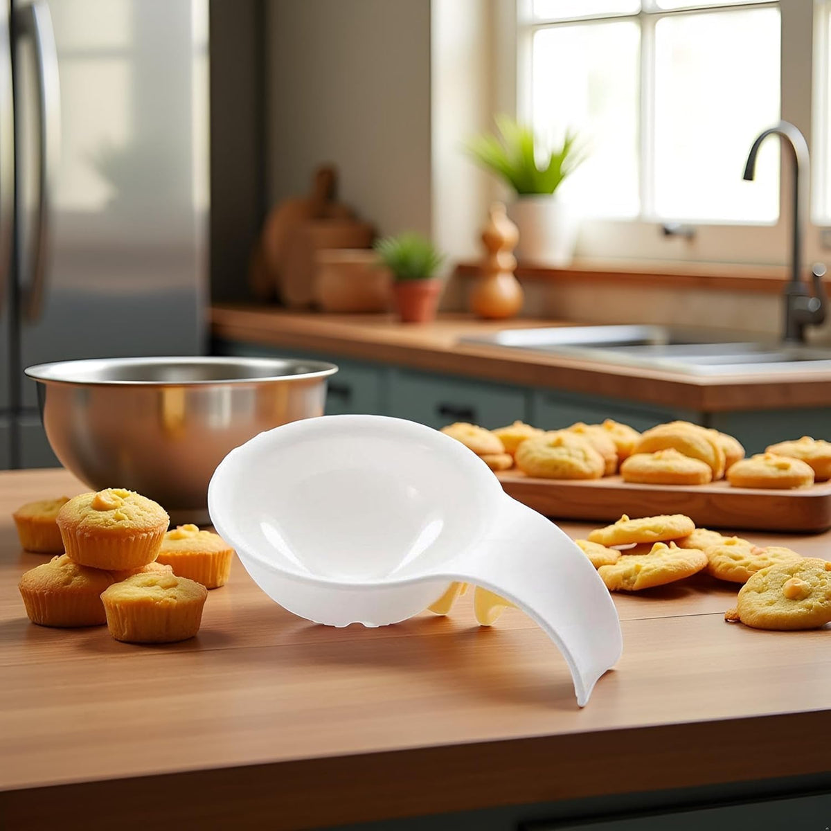 Egg Yolk Separator for Raw Eggs, Plastic, White, 2 Pack, Strainer for Baking Cakes