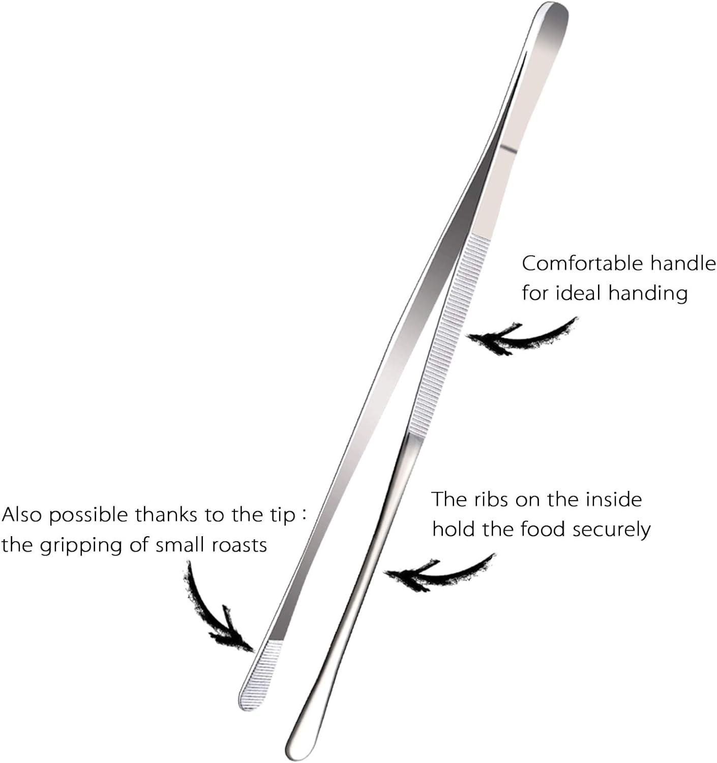 2 Pcs 12-Inch Cooking Tweezers Tongs,Extra-Long Stainless Steel Kitchen Tweezer Tongs - Black