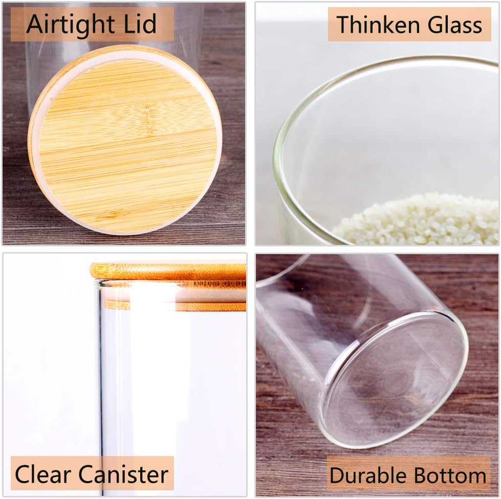 Set of 2 Large Glass Food Storage jar, 100 FL OZ (3000ml) Glass Flour Canister with Airtight Bamboo Lids for Kitchen Corner, BPA-Free Flour Container for Sugar, Ground Coffee, Rice and Dry Food
