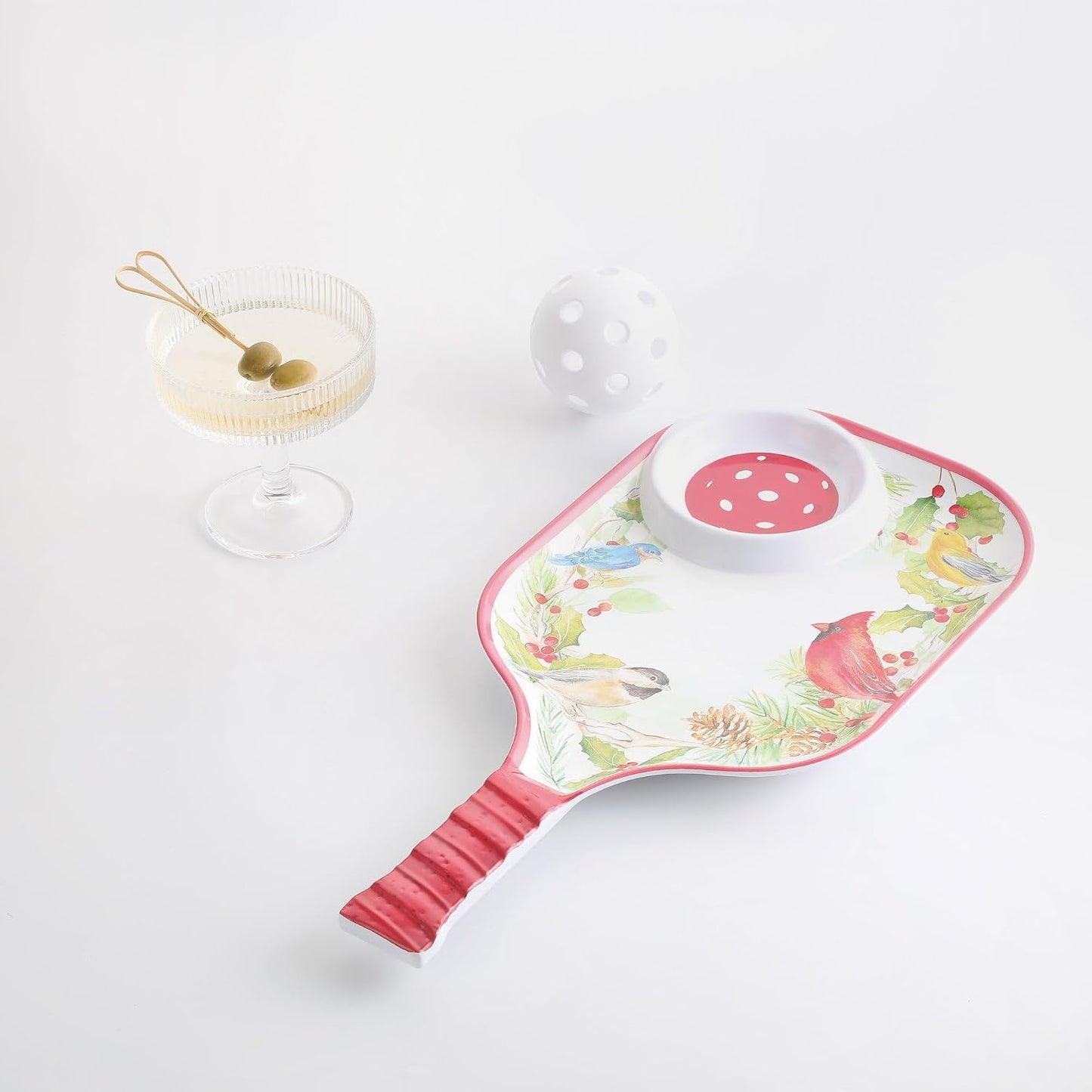 UPware Watermelon Melamine Chip and Dip Snack Tray, Summer Fruit Pickleball Paddle Shape Platter for Chips, Salsa, Fruits, and Appetizers, 15.75 x 8 Inch