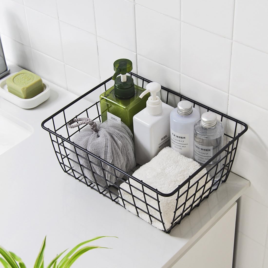 Kitchen Wire Baskets Farmhouse Decor Metal Food Storage Organizer,Household Refrigerator Bin with Built-in Handles for Cabinets, Pantry, Bathroom,2 Packs(white)