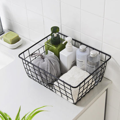 Kitchen Wire Baskets Farmhouse Decor Metal Food Storage Organizer,Household Refrigerator Bin with Built-in Handles for Cabinets, Pantry, Bathroom,2 Packs(white)
