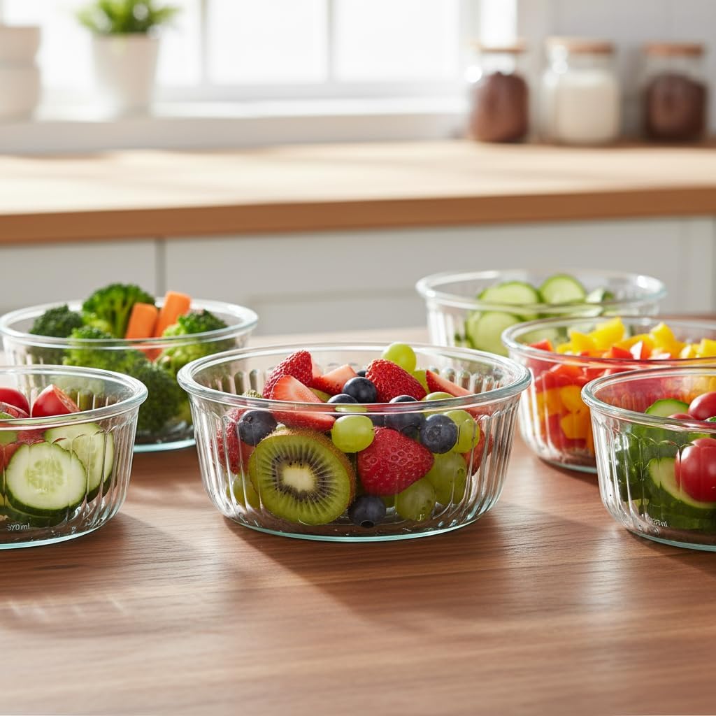 Small Round Glass Food Storage Containers with Lids, 1.5 Cup Round Food Containers set BPA-Free, 12oz Glass Lunch Bowls for Soup Leftover, Microwave, Dishwasher and Freezer Safe (4pack)