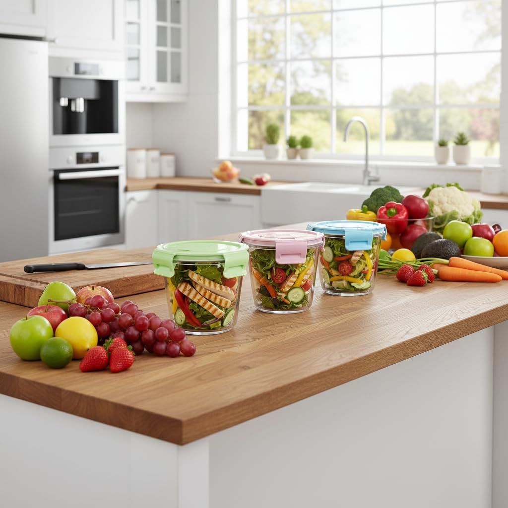 Small Round Glass Food Storage Containers with Lids, 1.5 Cup Round Food Containers set BPA-Free, 12oz Glass Lunch Bowls for Soup Leftover, Microwave, Dishwasher and Freezer Safe (4pack)