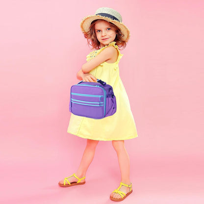 Cerbonny Kids Lunch Box, Insulated Lunch Bag for Girls and Boys, Durable Polyester with PEVA Lining, Adjustable Shoulder Strap, 10.8"L x 4"W x 8.8"H, 5 Pockets