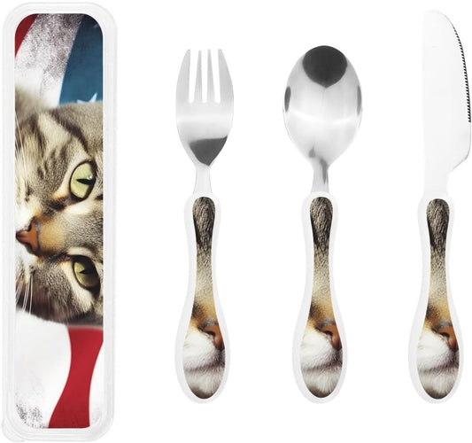 3-Piece Kids Silverware Set With Storage Case, Stainless Steel Reusable Children Safe Knife Spoon Fork Set Blue Active Girl Running Sunset Children Flatware Set For Kids Lunch Box - Colors B