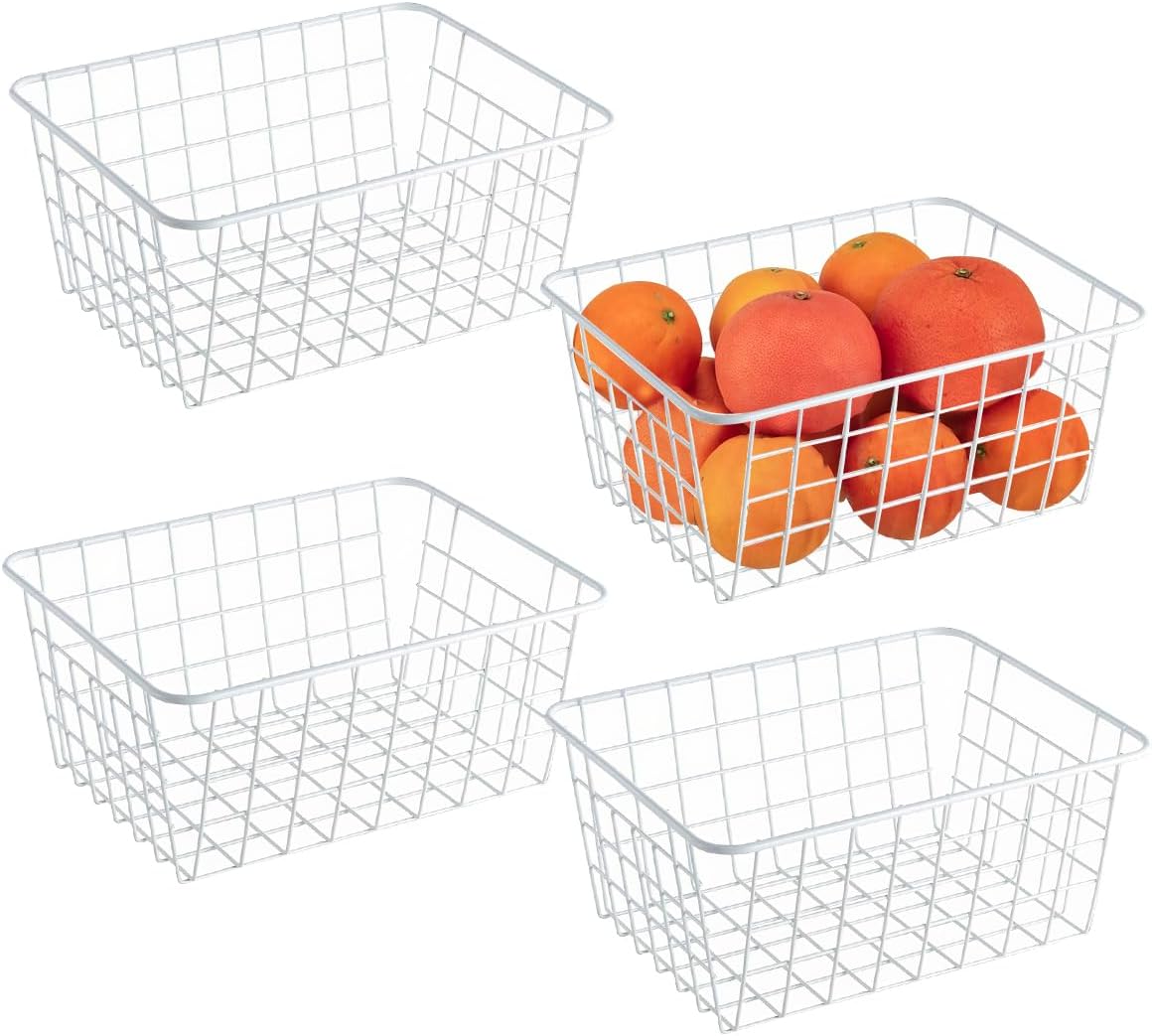 3 Pack Large Wire Baskets for Organizing 14.2'' Metal Wire Baskets with Built-in Handles, Wire Storage Basket Black Metal Freezer Organizer Wire Basket for Pantry, Cabinets, Bathroom